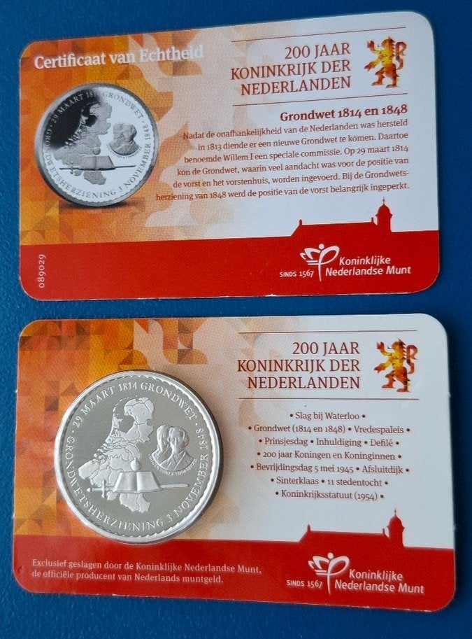 "Grondwet 1814 en1848" herdenkingspenning in coincard - 2013, Verzenden, Overige materialen, Nederland