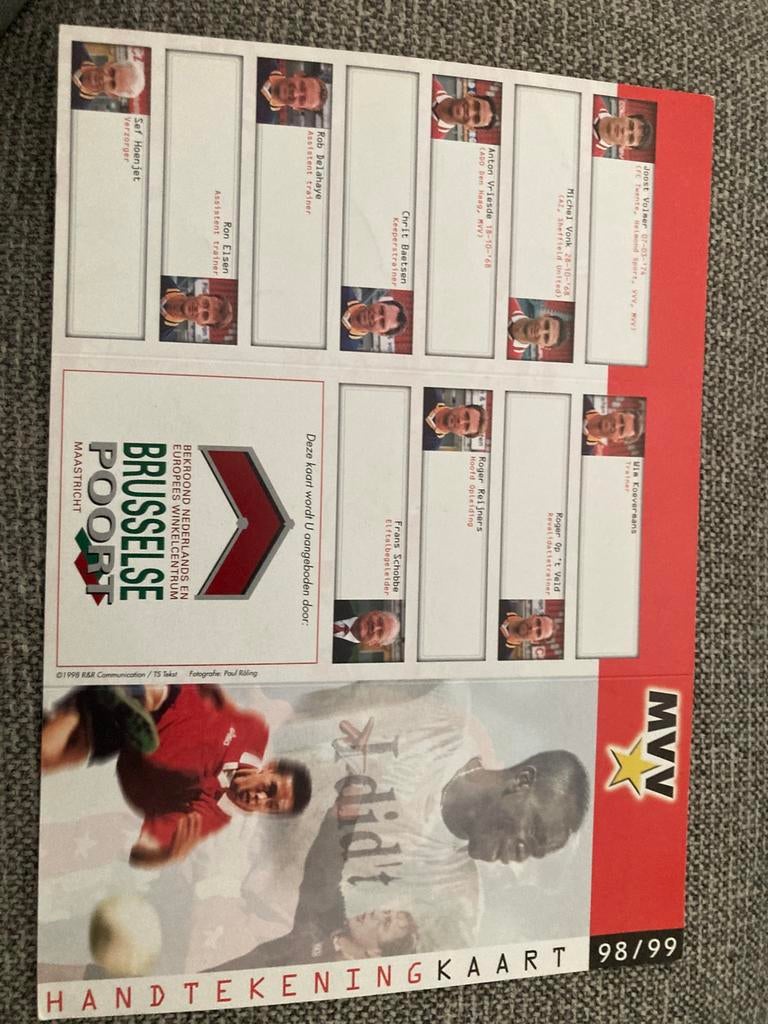 HANDTEKENINGENKAART MVV 98-99, Ophalen of Verzenden, Zo goed als nieuw, Overige binnenlandse clubs, Spelerskaart
