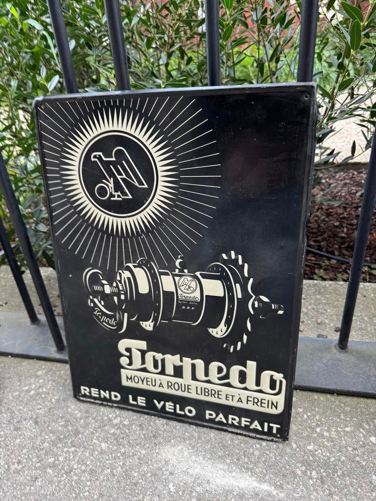 Vintage Torpedo Reclamebord - Fietsnaaf, Reclamebord, Gebruikt, ., Ophalen of Verzenden