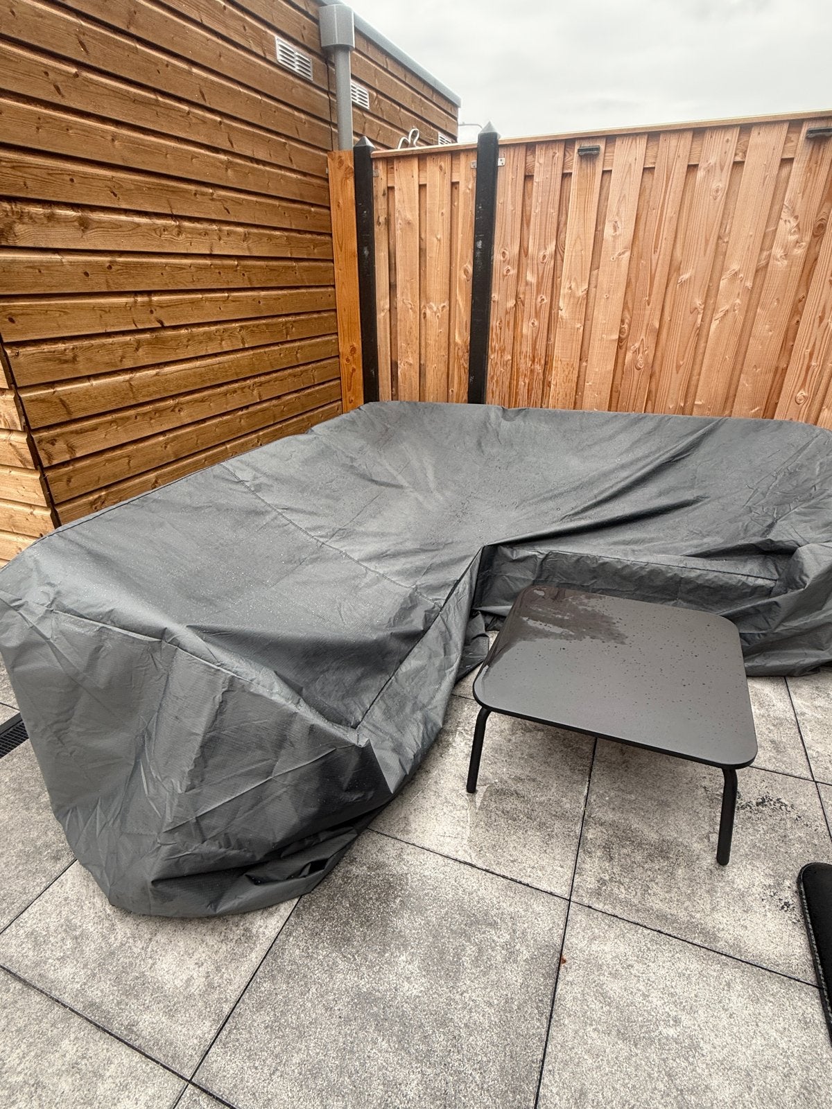 Loungeset antraciet metaal + Tafel en Beschermhoes, Ophalen, 4 zitplaatsen, Aluminium, Zo goed als nieuw