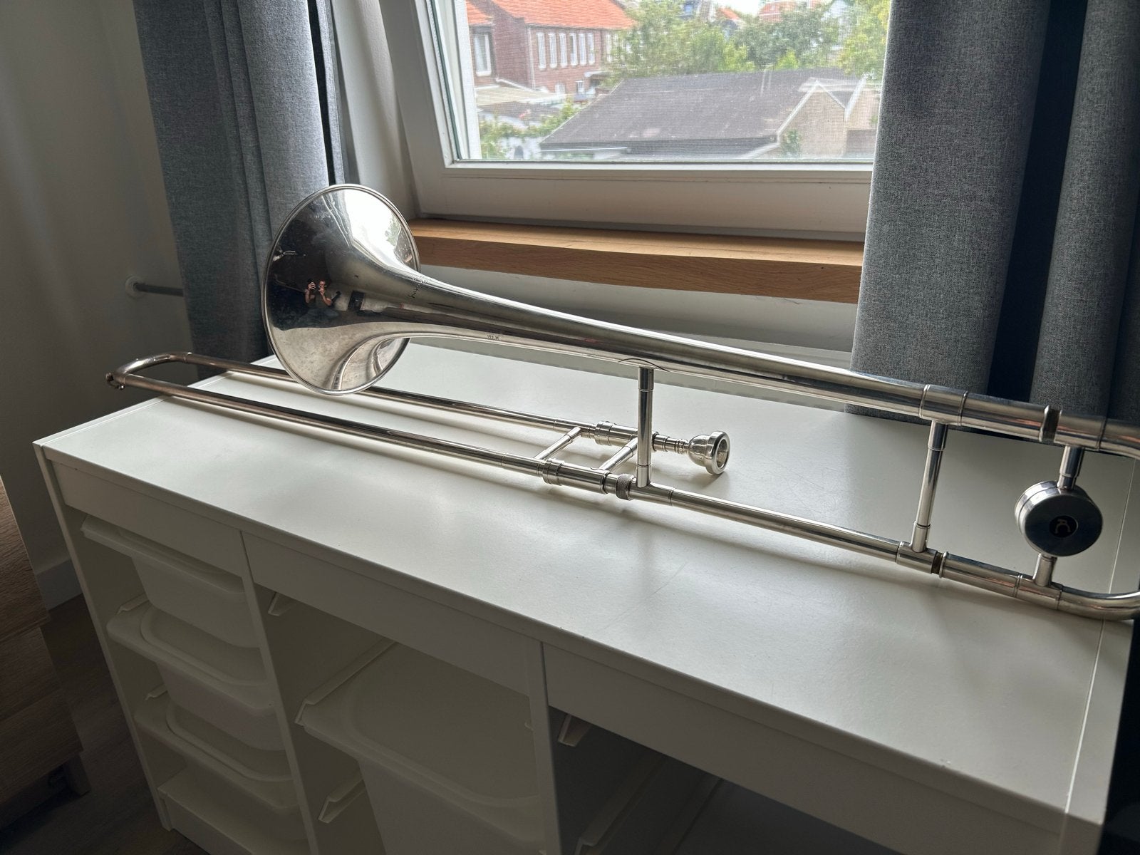 Antoine Courtois Paris Trombone met koffer, Muziek en Instrumenten, Ophalen, Gebruikt, Koperblazer, Met koffer of draagtas