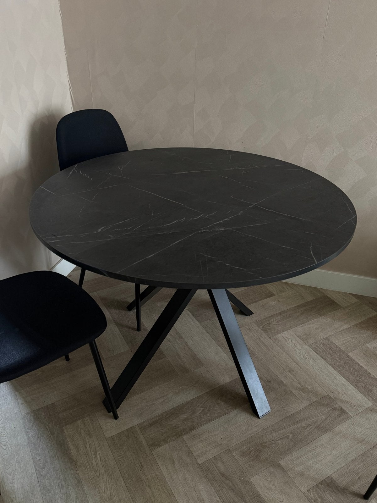 Ronde Eettafel met Marmerlook Blad - 105 cm Breed, Ophalen, Gebruikt, 100 tot 150 cm, Rond