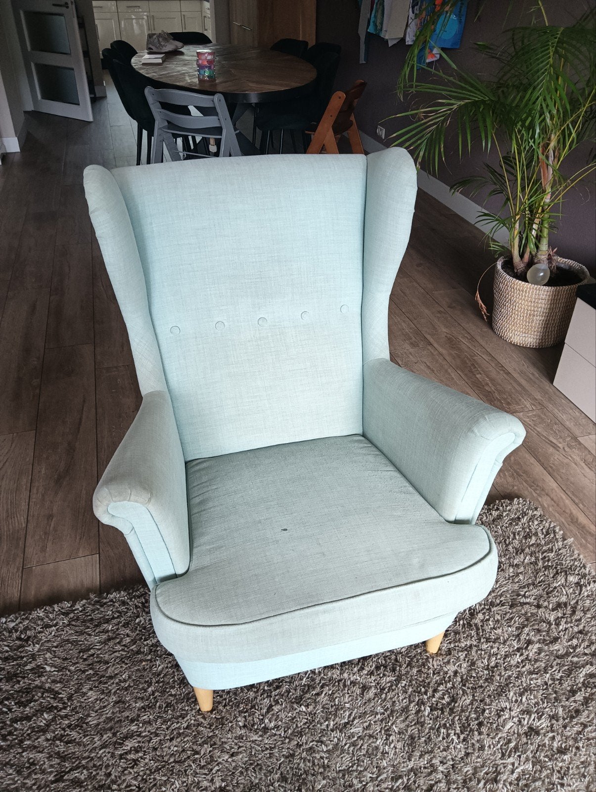 Ikea Strandmon fauteuil - Mintkleur met gebruikssporen, Huis en Inrichting, Fauteuils, Ophalen, Gebruikt, Klassiek, Comfortabel