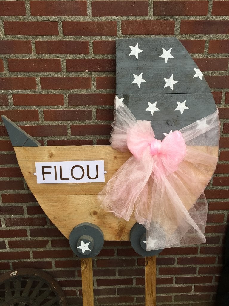 Geboortebord KINDERWAGEN WANDELWAGEN huren jongen meisje, Ophalen, Zo goed als nieuw, Geboortebord