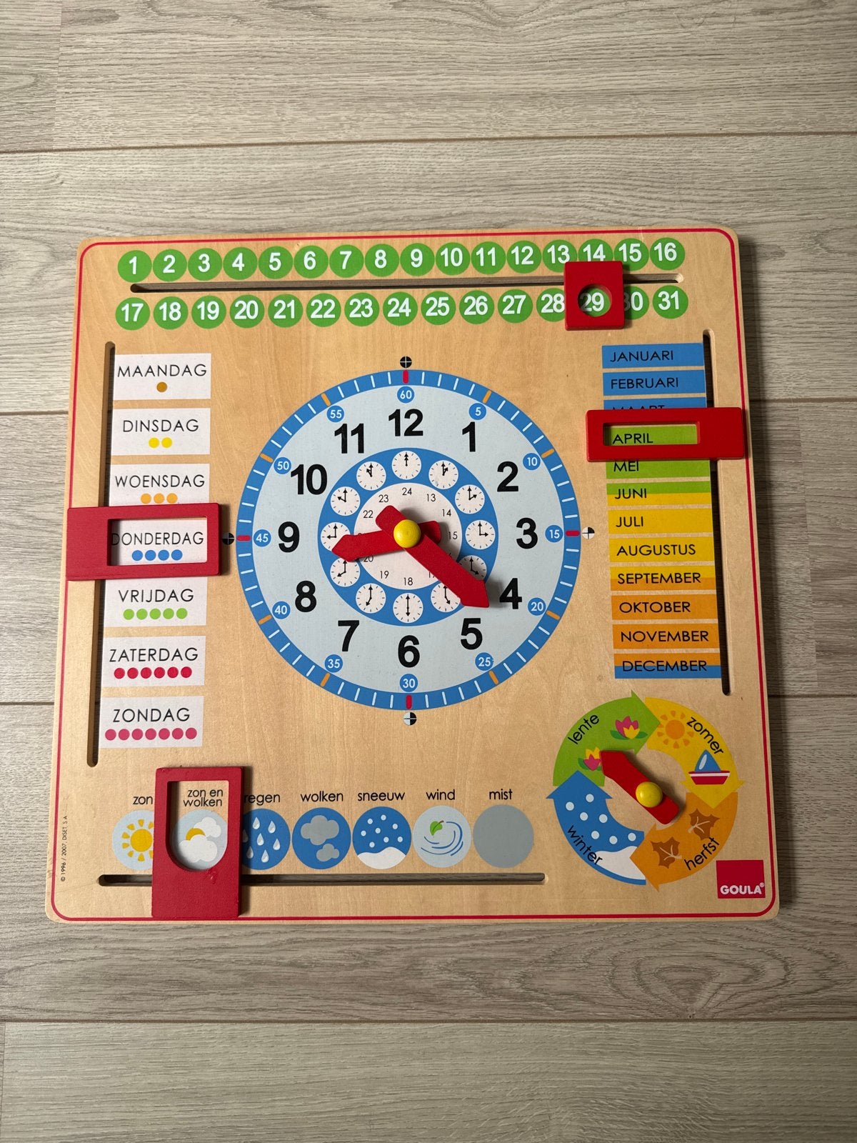 Houten Kalender en Klok voor Kinderen - Goula, Ophalen, Zo goed als nieuw, Knutselen