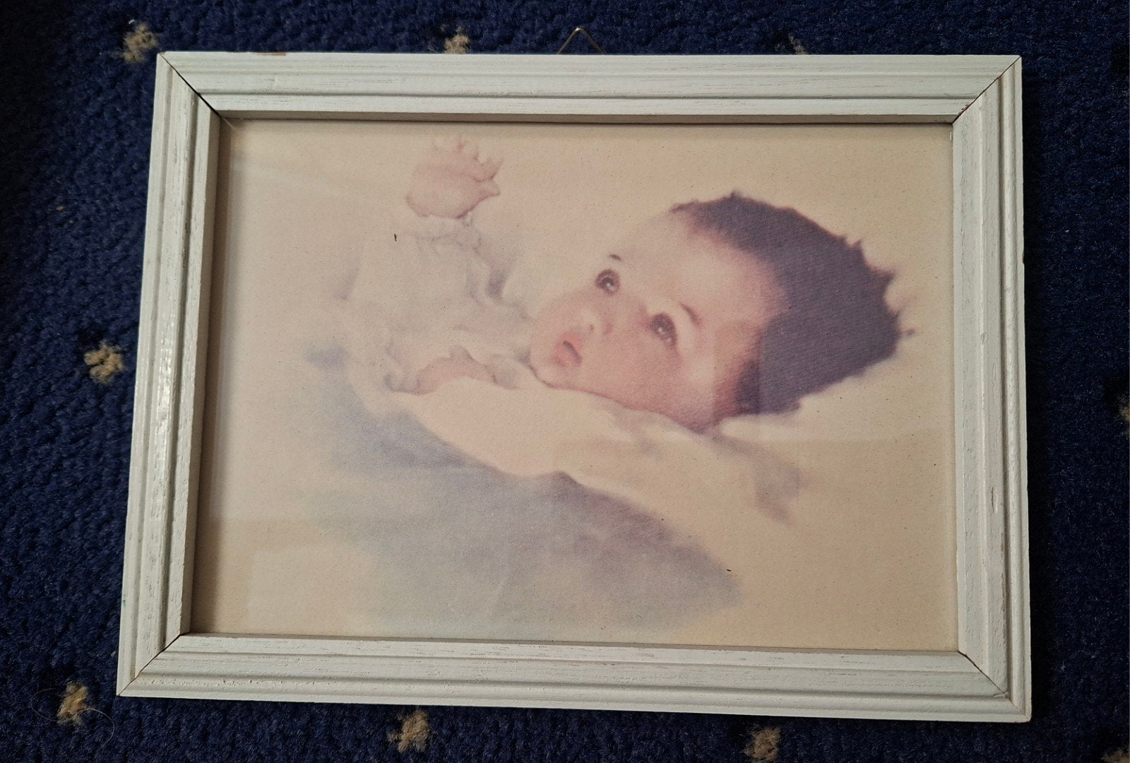 Vintage Schilderij Baby Portret in Houten Lijst