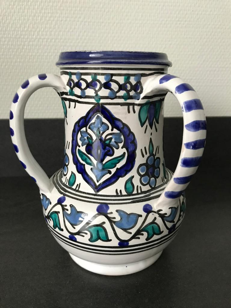 Griekse vaas met 3 oren. Onbeschadigd., Blauw, Aardewerk of Porselein, Ophalen of Verzenden, Zo goed als nieuw