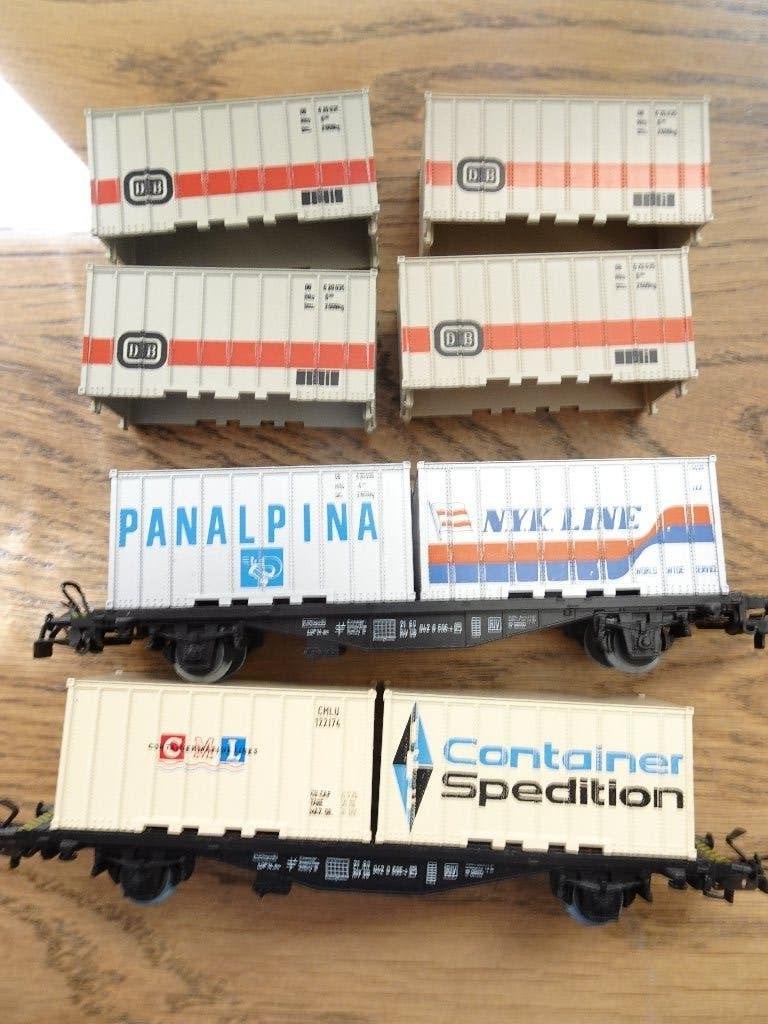 Marklin 2x containerwagen 4664 met set 7291, Wisselstroom, Verzenden, Wagon, Zo goed als nieuw