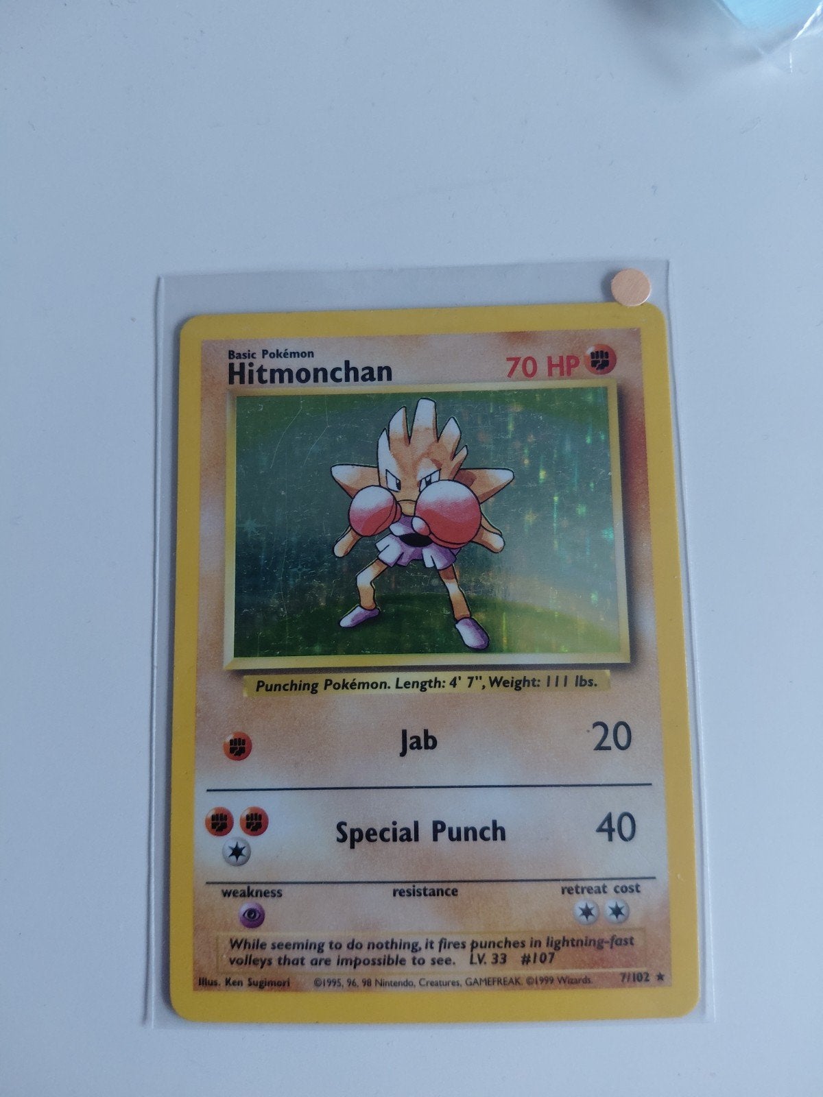hitmonchan base holo, Ophalen of Verzenden, Zo goed als nieuw
