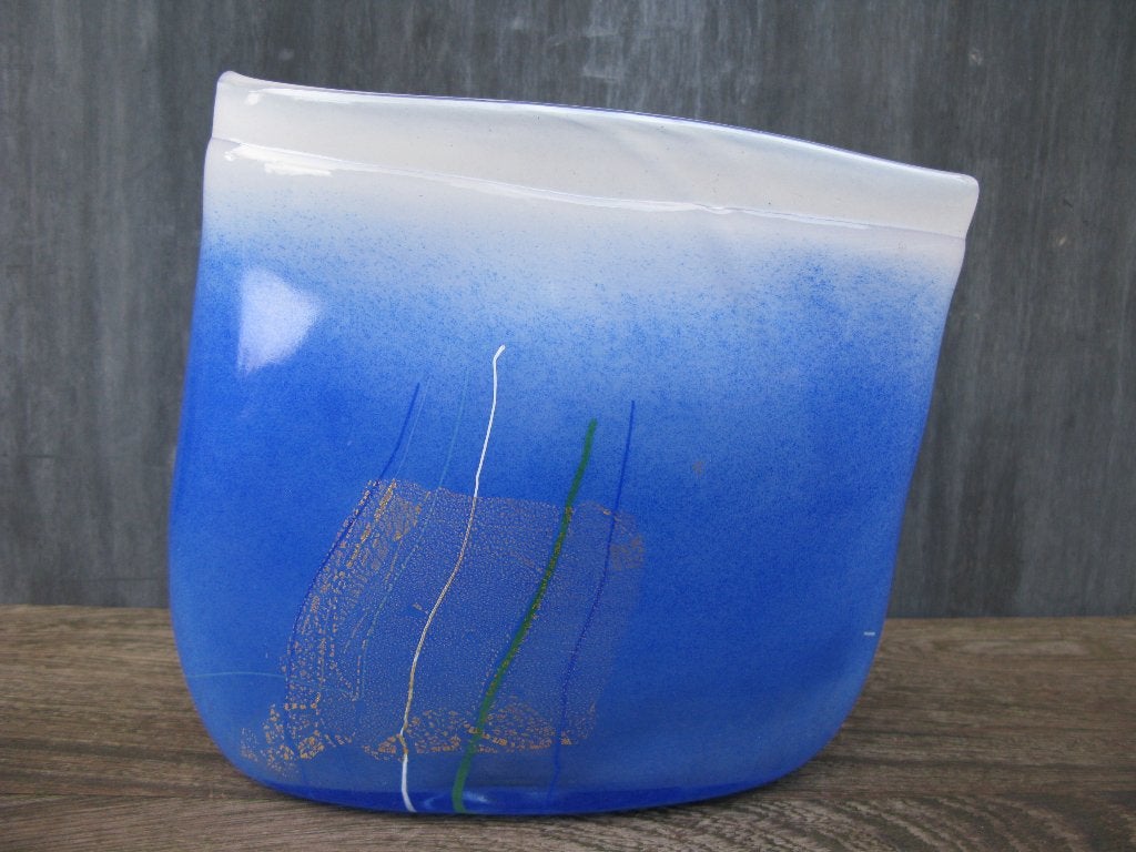 VAAS "AQUA" HADELAND STUDIOGLAS HANDGEVORMD, Glas, Vaas, Handgemaakt, Ophalen of Verzenden
