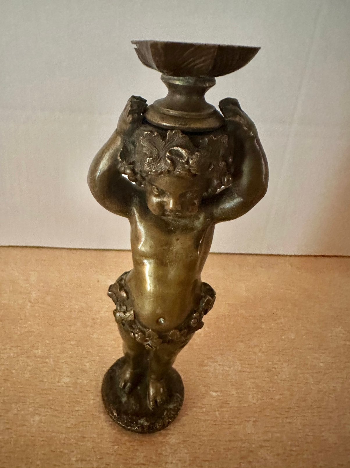 Bronzen putti kaarsenhouder rond 1880-1900, Ophalen of Verzenden, Brons