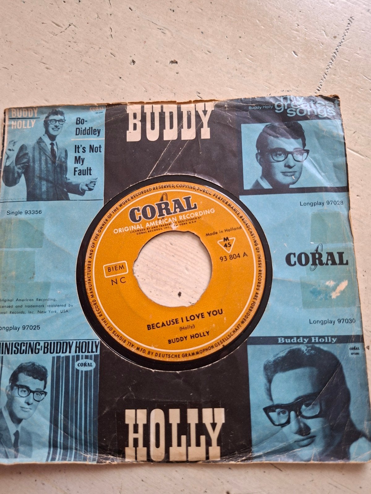 Buddy Holly - Because I Love You (Single 93 804 A), Cd's en Dvd's, Vinyl Singles, Gebruikt, Originele persing, 7 inch, Ophalen of Verzenden