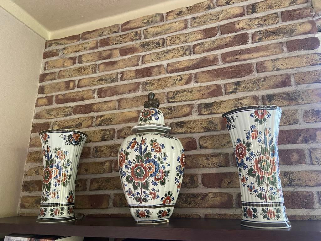 Set (3) Delft Polychrome Vazen - perfecte staat, Ophalen of Verzenden, Zo goed als nieuw, Rechthoekig