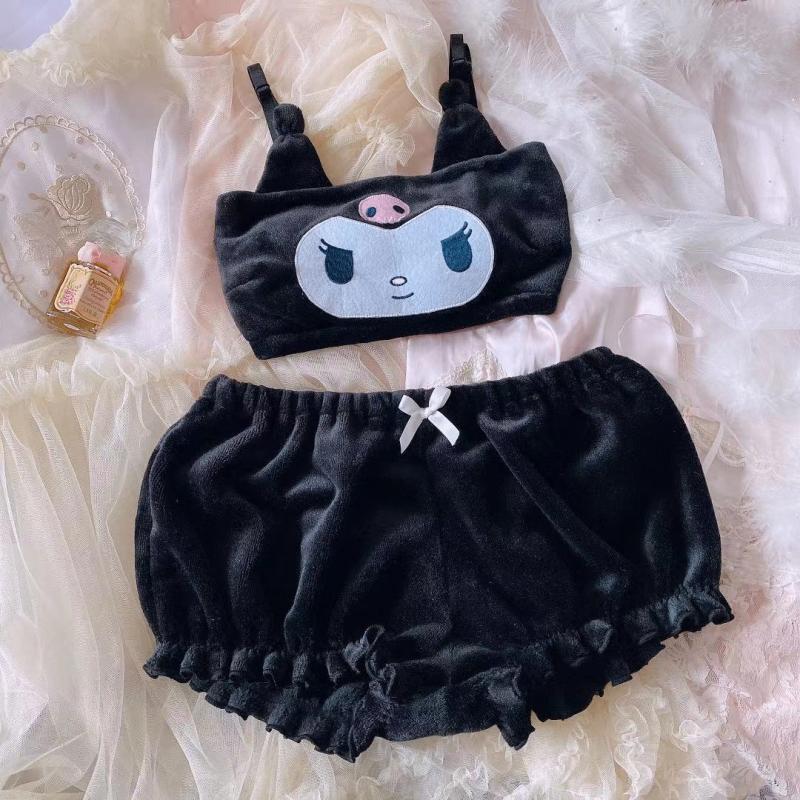 Zwart Kawaii Lingerie Setje Furry Pluche Japans Sexy Cosplay, Verzenden, Zwart, Setje