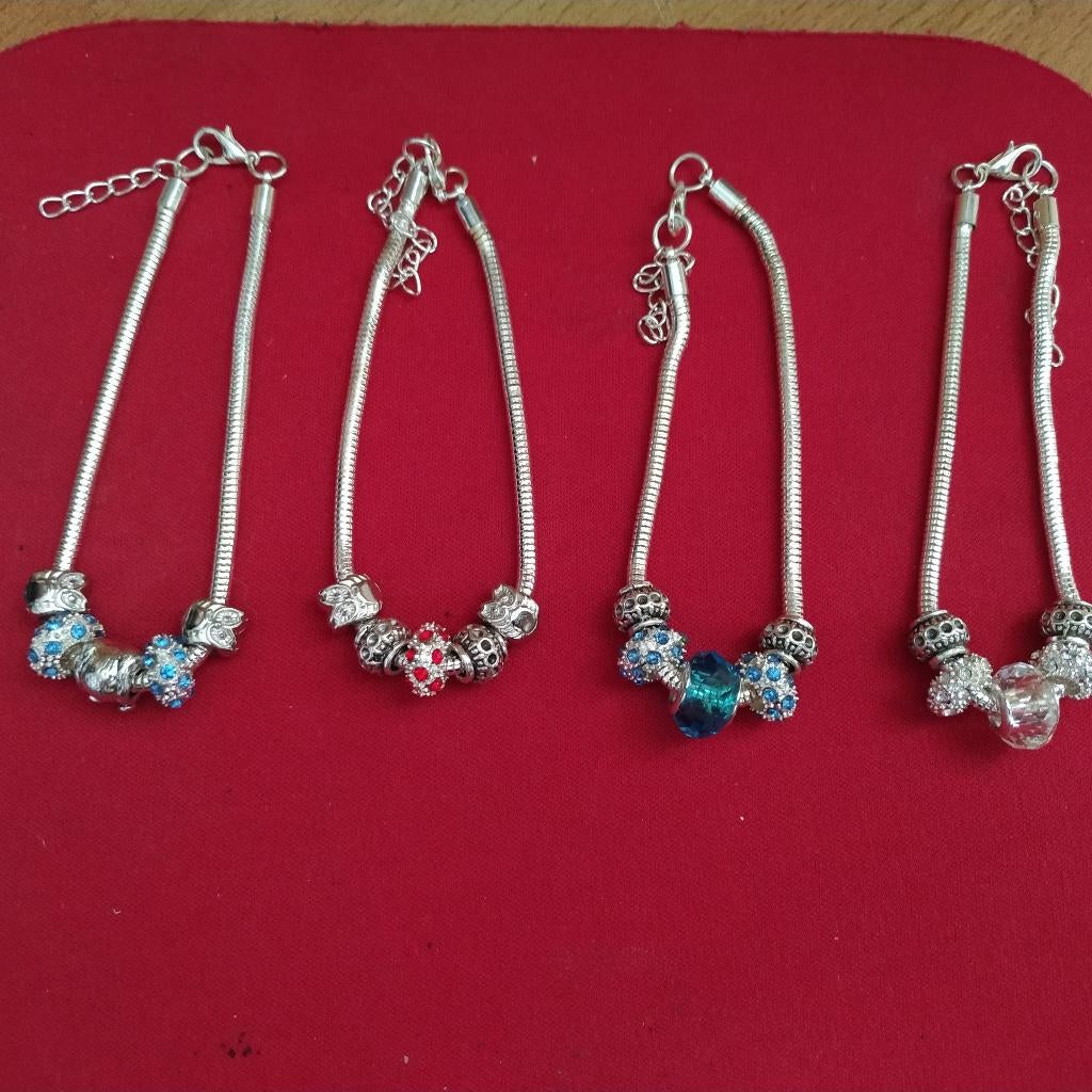 Sterling zilveren slang armband met glas kralen, Met kristal, Nieuw, Ophalen of Verzenden, Zilver