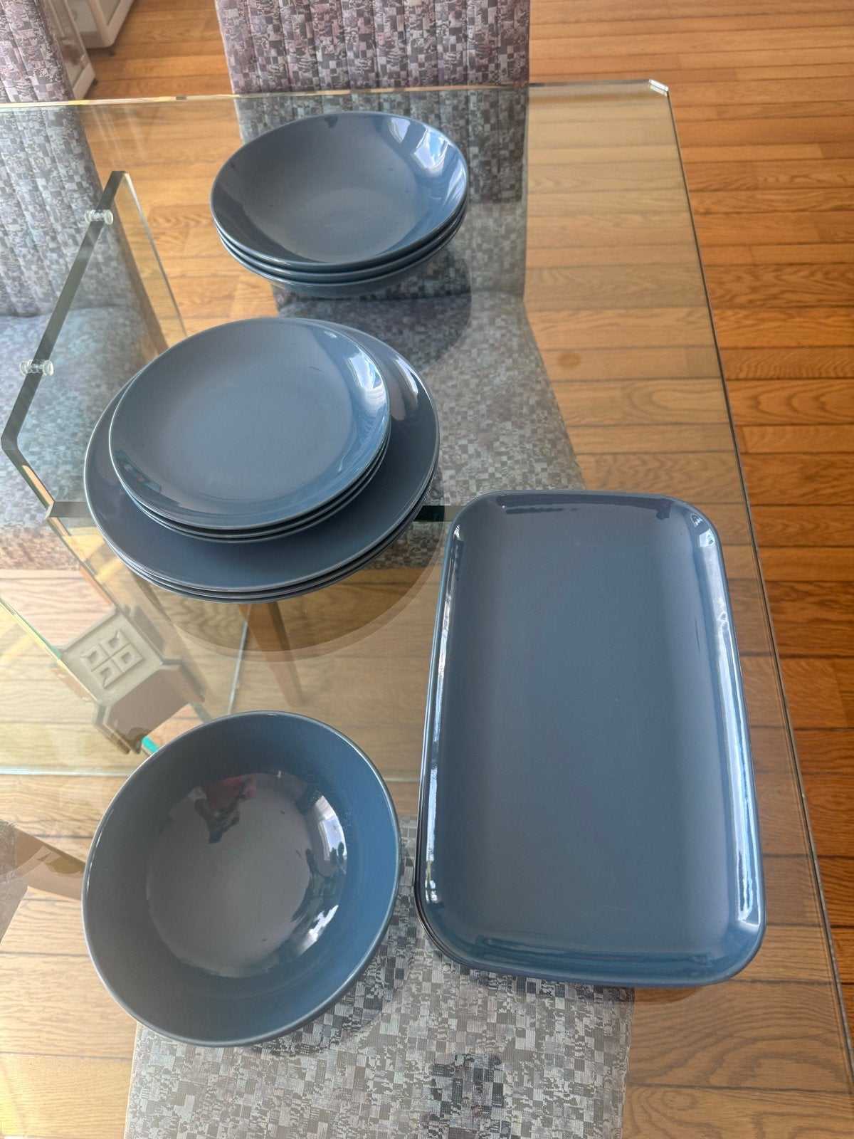 IKEA FÄRGKLAR servies – Grijsblauw (Glanzend)– 14-delige set, Gebruikt, Overige merken, Keramiek, Ophalen of Verzenden