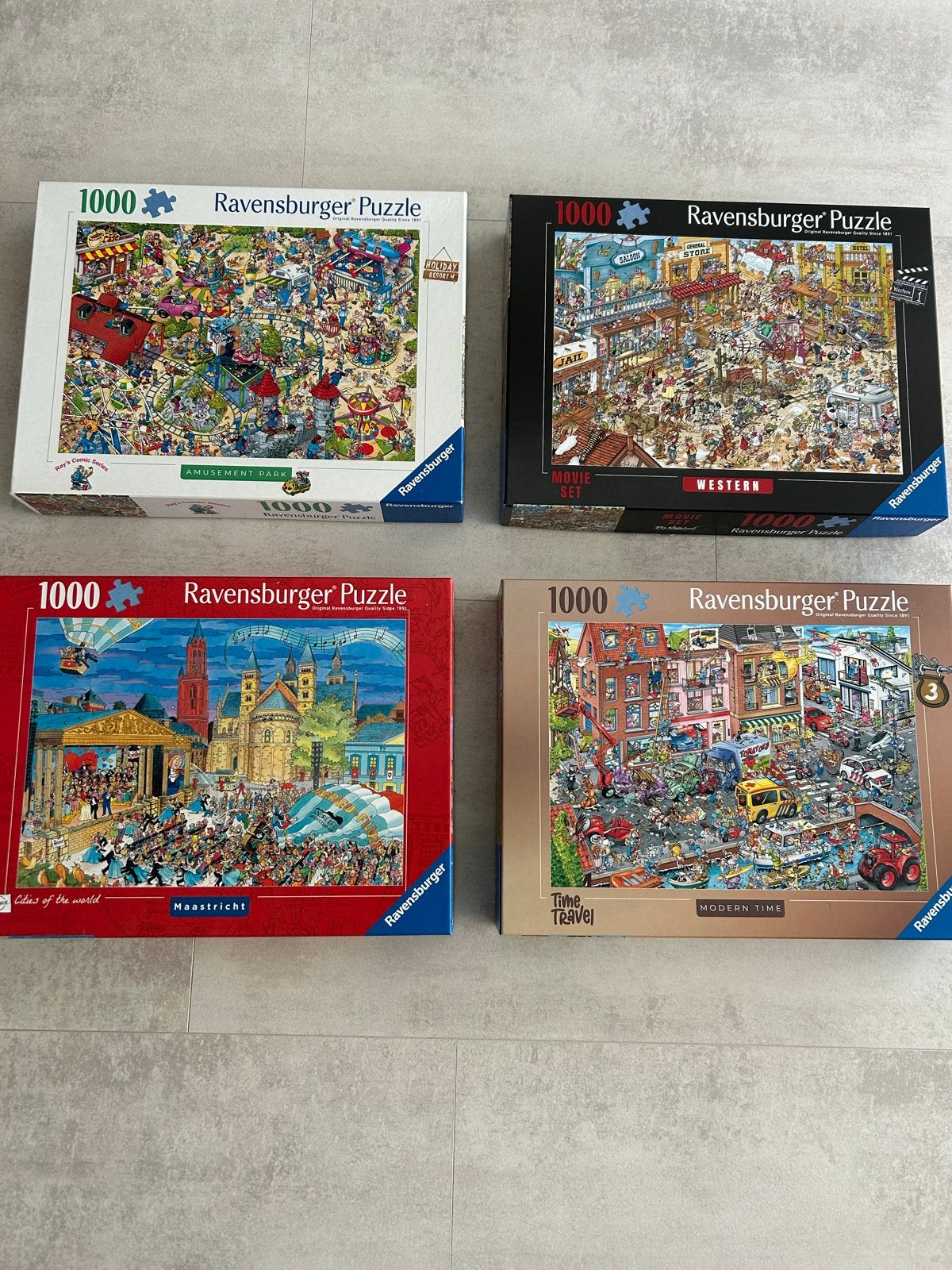 4 Ravensburger puzzels van 1000 stukjes, Ophalen, 500 t/m 1500 stukjes, Gebruikt, Legpuzzel