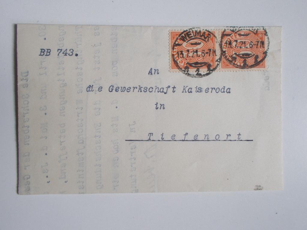 Duitse Rijk, Dienstvouwbrief Land Thüringen 1921., Postzegels en Munten, Ophalen, Brief