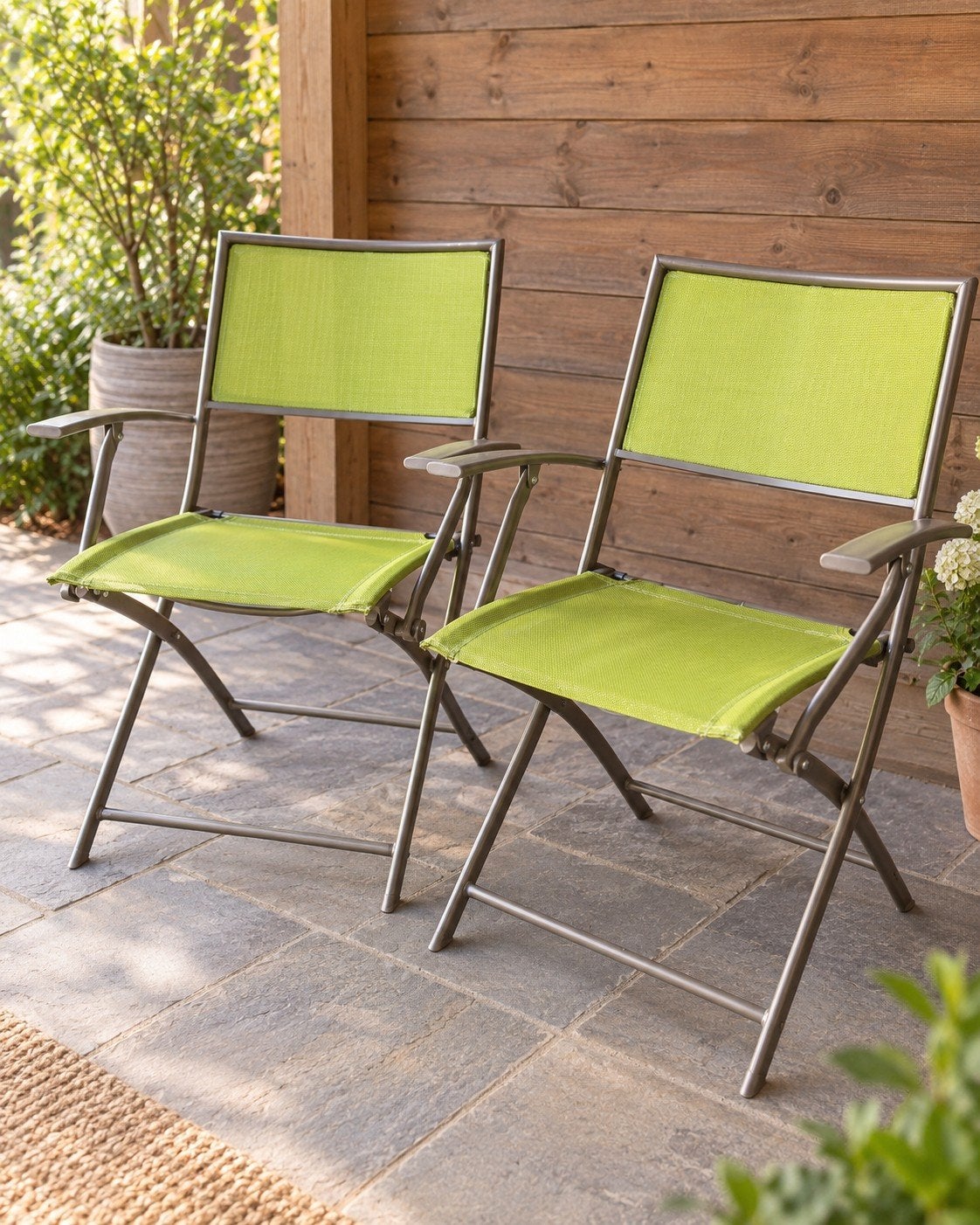 Set van 2 inklapbare tuinstoelen - Groen, Ophalen, Zo goed als nieuw, Metaal, Inklapbaar
