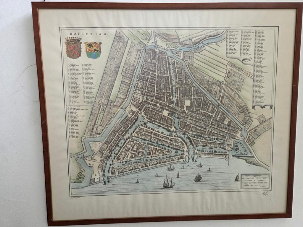 Antieke Kaart van Rotterdam - I. Blaeu (1649), Oorspronkelijke maker, Ophalen of Verzenden, 75 tot 100 cm, 75 cm of meer