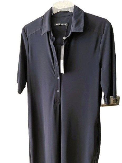 NIEUW Expresso travelstof midi jurk model XSOOF d.blauw 42, Maat 42/44 (L), Nieuw, Onder de knie, Verzenden
