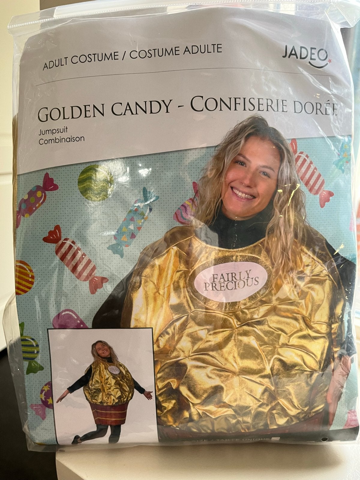 Gouden Snoep Kostuum - Adult Costume Jumpsuit, Ophalen of Verzenden, Zo goed als nieuw, Pak of Jurk
