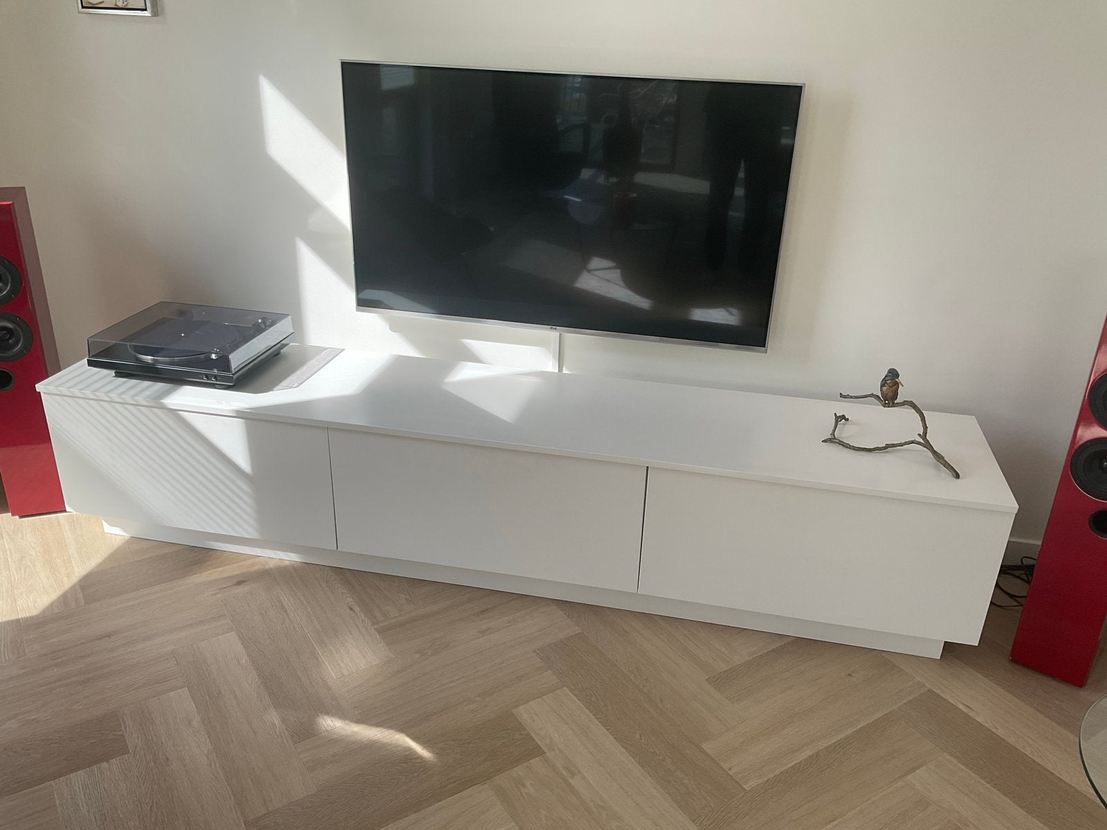 Strak wit tv-meubel met veel opbergruimte, Huis en Inrichting, Ophalen, Gebruikt, 200 cm of meer, Minder dan 100 cm