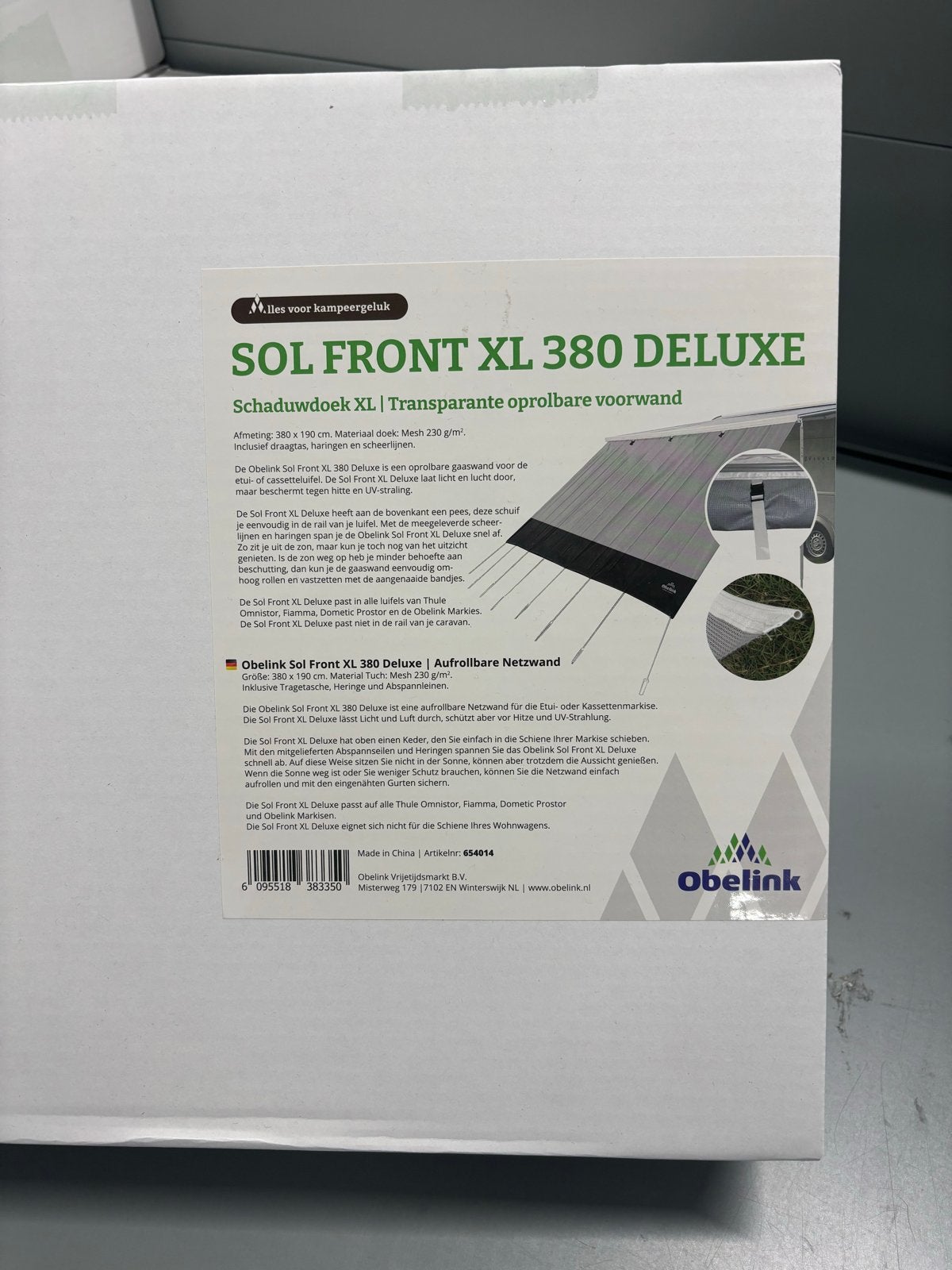 Obelink Sol Front XL 380 Deluxe schaduwdoek luifel, Ophalen, Nieuw