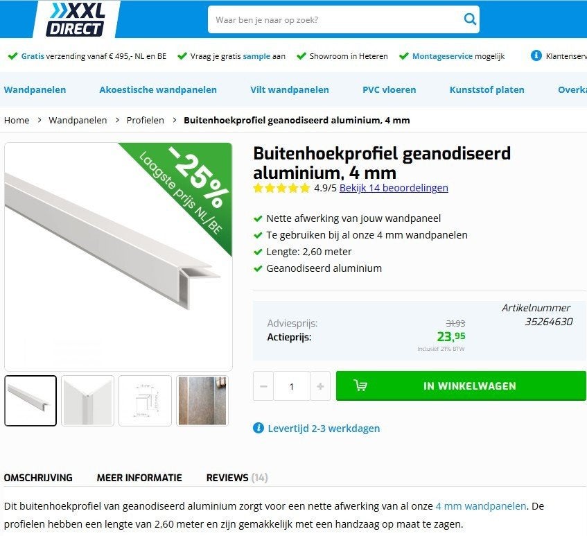 XXL Direct Buitenhoekprofiel geanodiseerd aluminium, 4 mm