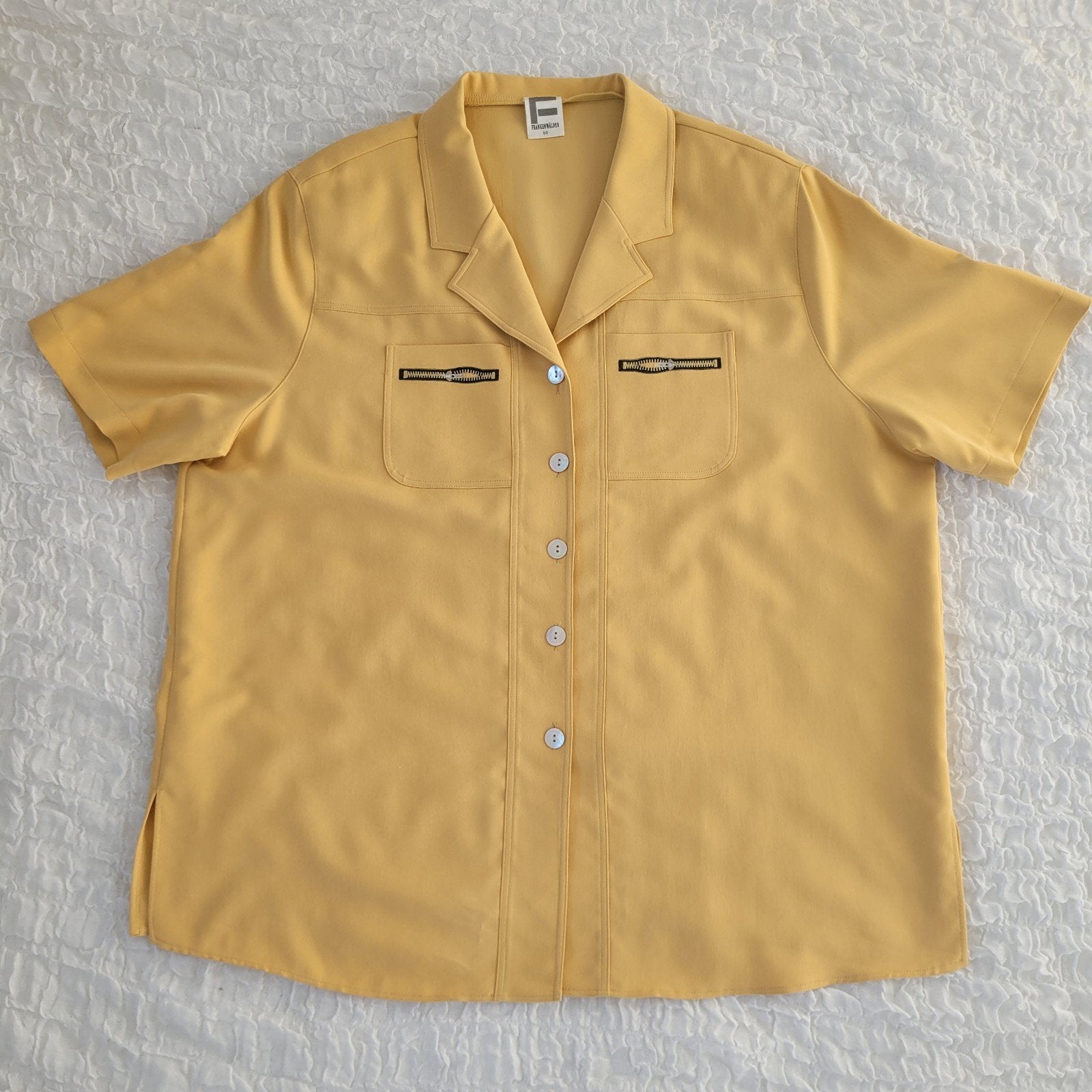 Frankenwalder blouse top maat 50 geel parelknopen korte mouw, Frank Walder, Ophalen of Verzenden, Zo goed als nieuw, Geel
