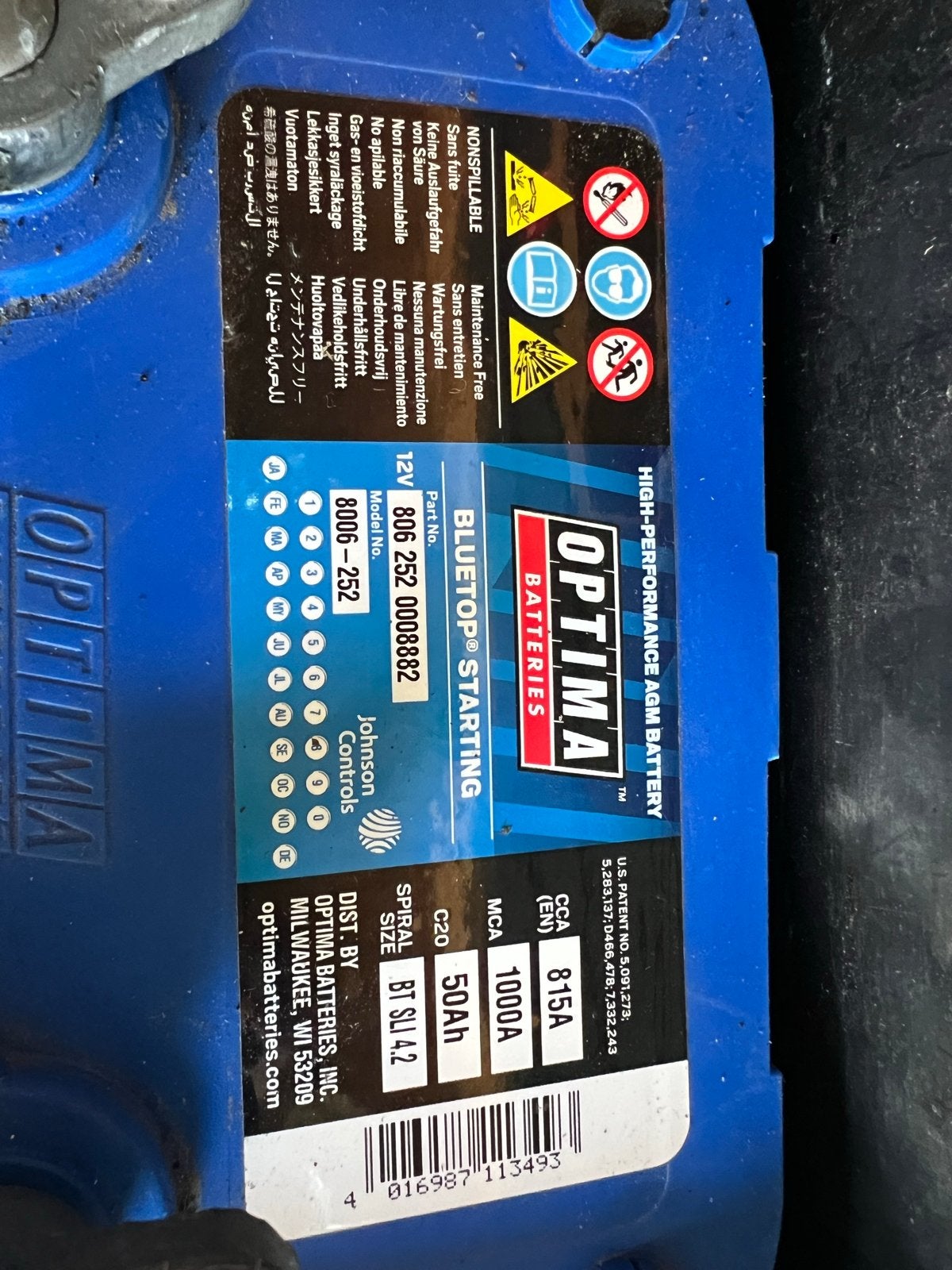 Optima Bluetop BT SLI 4.2 accu met accubak, Ophalen, Gebruikt, Universele onderdelen