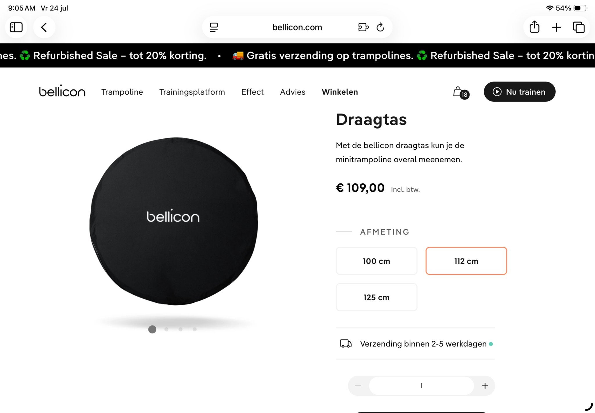 Bellicon Originele Draagtas voor Trampoline 112 cm NIEUW, Ophalen of Verzenden, Nieuw, Overige typen