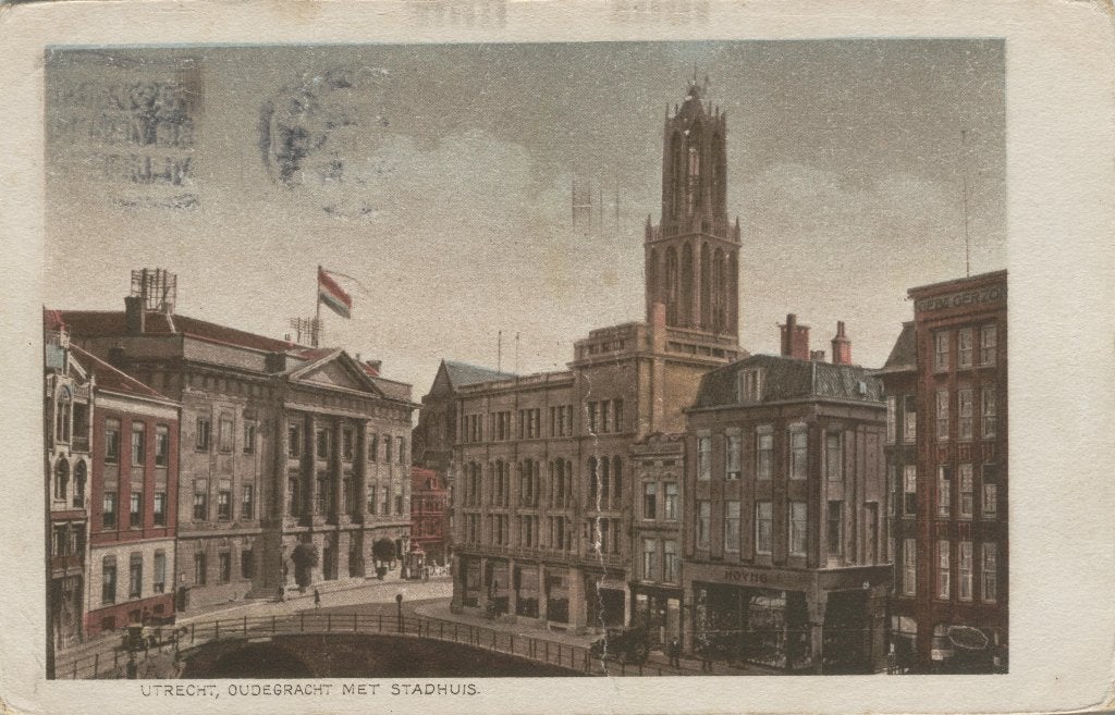 Utrecht Oudegracht met Stadhuis  1937, Verzenden, 1920 tot 1940, Gelopen, Utrecht