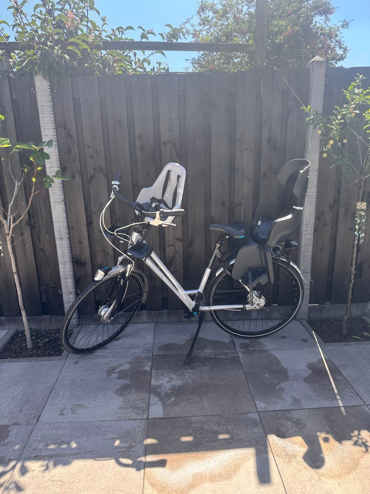Gazelle Damesfiets met kinderzitjes, Ophalen, Velgrem, Gazelle, 53 tot 56 cm