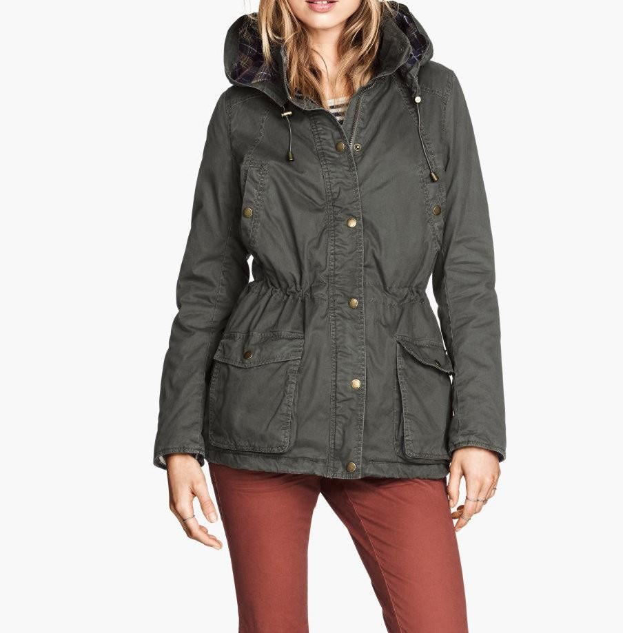 H&M gewatteerde parka winterjas lange jas kaki groen 36 S, H&M, Nieuw, Ophalen of Verzenden, Maat 36 (S)