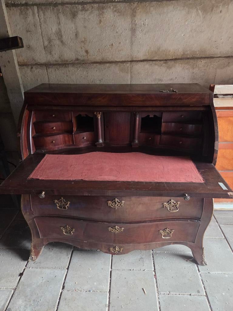 Antieke 18e Eeuw Mahonie Cilinder Secretaire kast Bureau, Antiek en Kunst, Ophalen