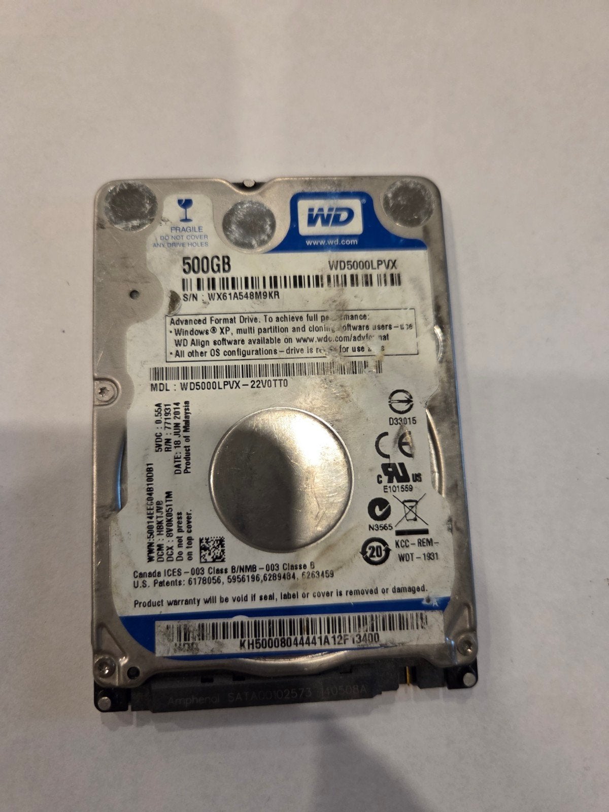 WD 500GB HDD - Intern, SATA, 3927 uur gebruikt, Intern, Server, Ophalen of Verzenden, 500GB