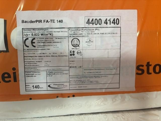 Isolatie BauderPIR  FA-TE 140mm per pak van 3 platen, Overige materialen, Dakisolatie, Nieuw, 15 m² of meer