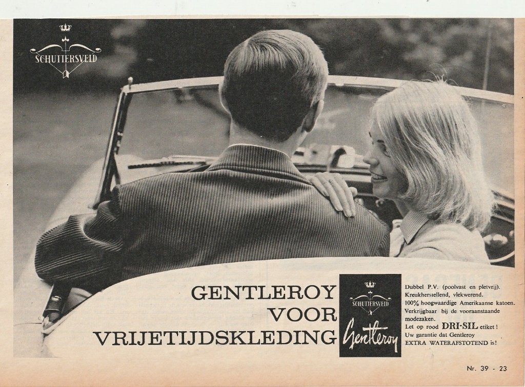 Retro reclame 1962 Schuttersveld auto vrijetijdskleding, Verzamelen, Verzenden, Overige typen