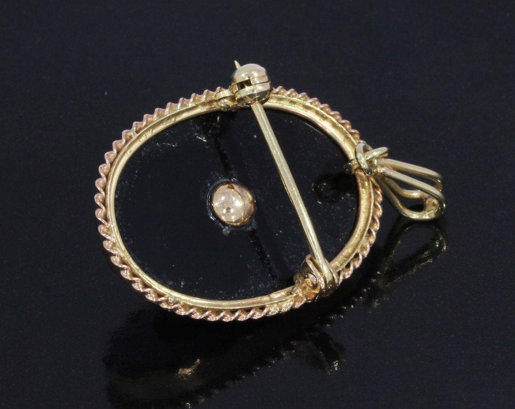 Diamant onyx medaillon 14k goud ketting hanger fraai antiek, Verzenden, Goud, Hanger, Met edelsteen