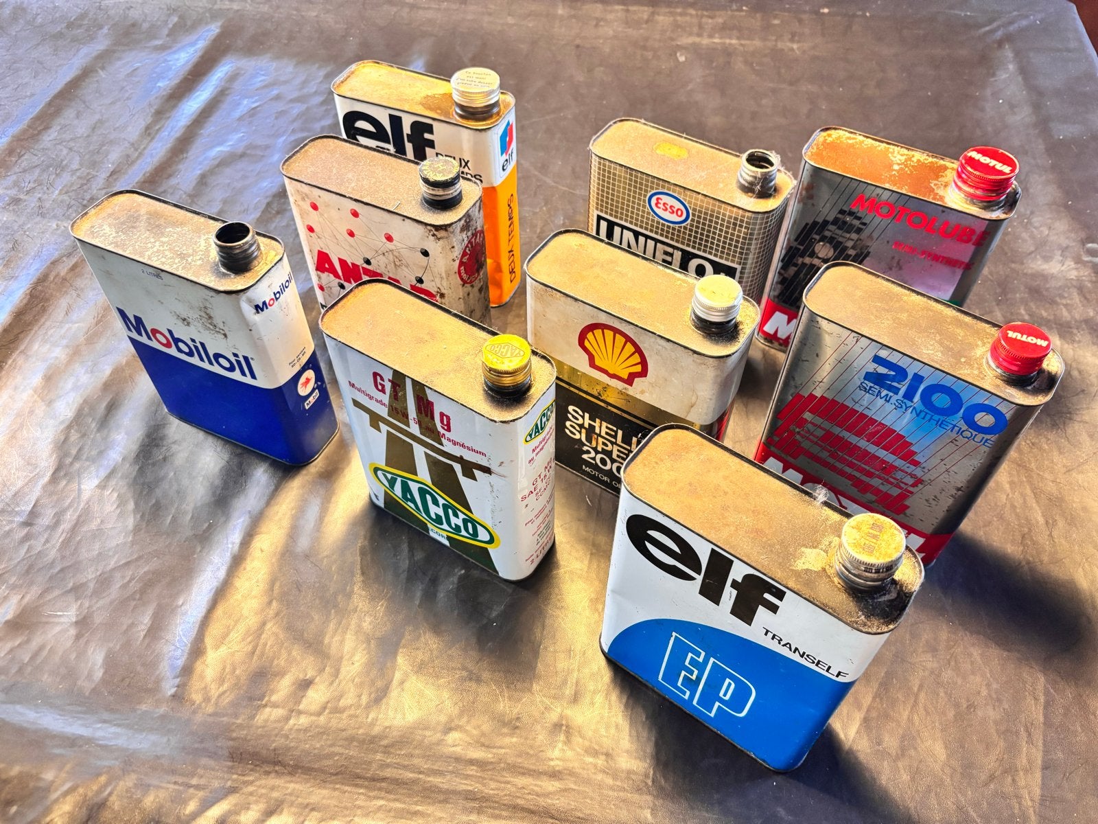 Vintage Olieblikken Collectie - Elf, Mobil, Shell, Esso, Verzamelen, Ophalen of Verzenden, Gebruikt