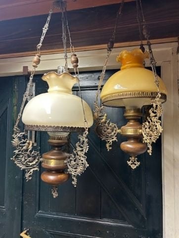 Unieke antieke hang - olielampen - set van 2, Ophalen
