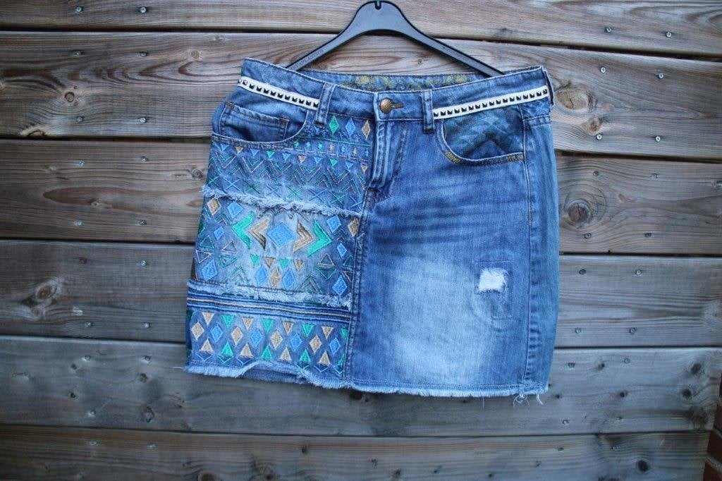 Spijkerrok blauw/ goud Desigual mt 28(EU36) Vaste prijs OPR, Blauw, Ophalen of Verzenden, Gedragen, Boven de knie
