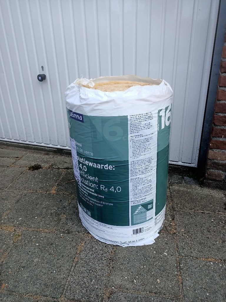 Nieuwe rol glaswol isolatie Rd 4,0 (16 cm dik), Doe-het-zelf en Verbouw, Isolatie en Afdichting, Ophalen, Dakisolatie, 12 cm of meer