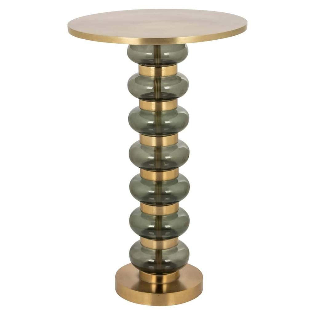 Richmond Interiors bijzettafel Bowiene groen / goud, Minder dan 55 cm, Metaal of Aluminium, Rond, Nieuw