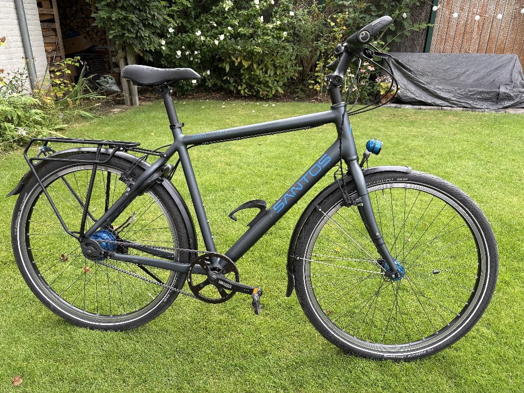 Santos travel lite zwart/blauw maat 57, Gebruikt, 10 tot 15 versnellingen, Velgrem, 57 tot 61 cm
