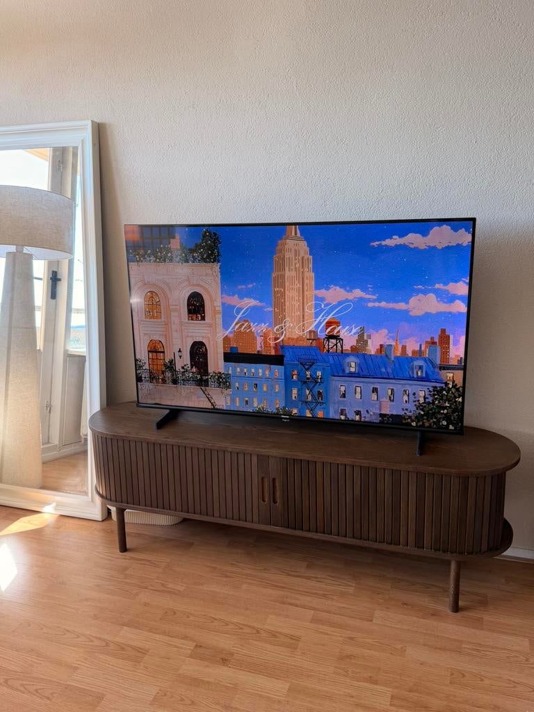TV meubel donker eiken, Huis en Inrichting, Kasten | Dressoirs, Ophalen, Zo goed als nieuw, 25 tot 50 cm, 150 tot 200 cm