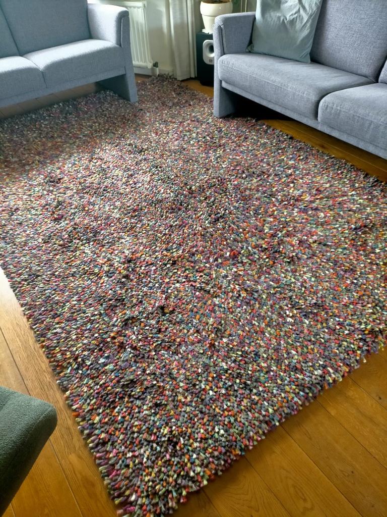 Meerkleurig wollen vloerkleed, Ophalen, Gebruikt, 150 tot 200 cm, 200 cm of meer