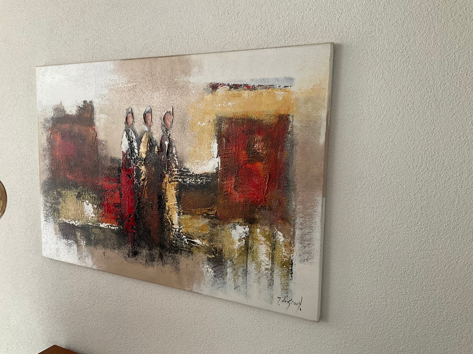 Jochem de Graaf schilderij abstracte figuren 80x120cm., Antiek en Kunst, Ophalen
