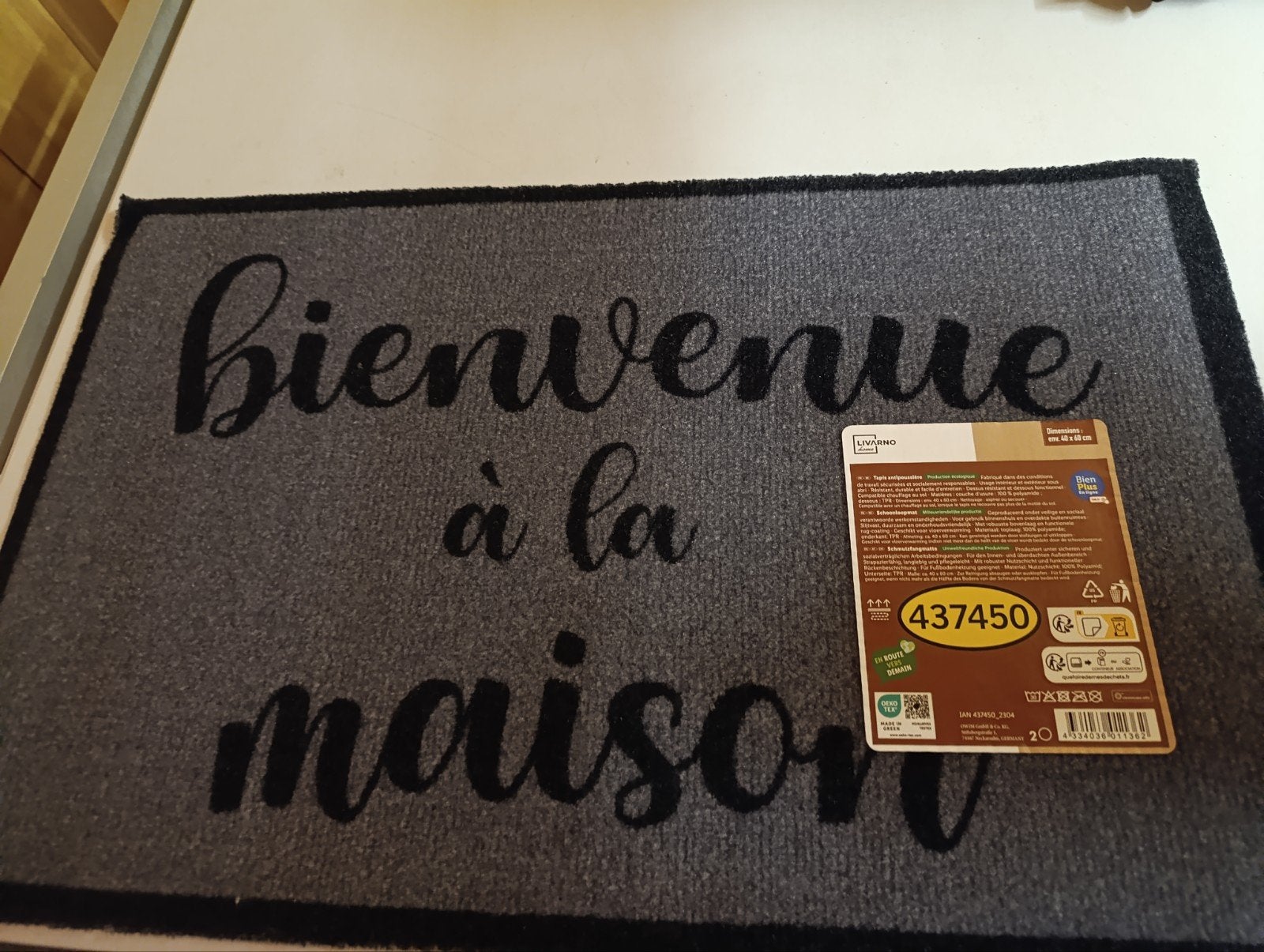 Deurmat 'Bienvenue à la maison' 40x60 cm, Nylon, Ophalen of Verzenden, Binnen, Nieuw